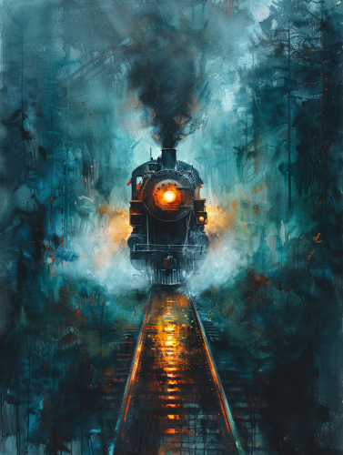 Grunge watercolor ghostly train painting