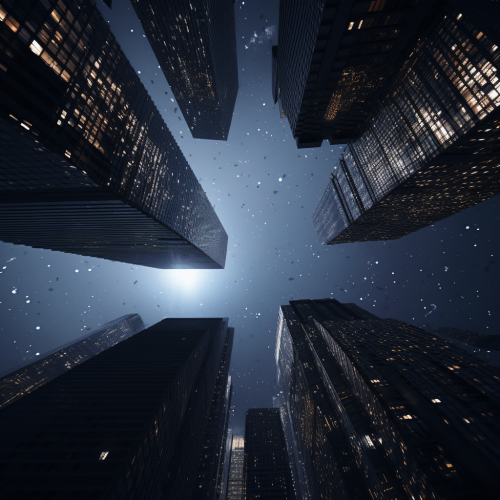 A breathtaking panoramic view of giant city skyscrapers A breathtaking panoramic view of giant city skyscrapers
