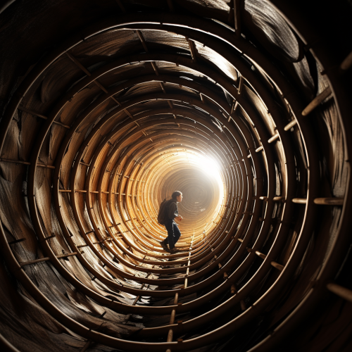 Climbing inside a dangerous giant pipe with scaffolding