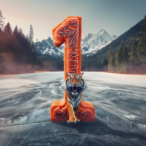 Giant orange number 1 ice sculpture