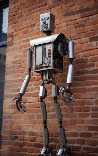 Detailed 4k Photo of Giant Robot with Galvanized Plumbing Pipes