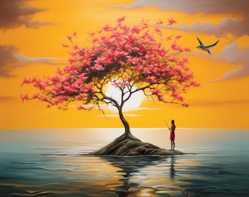 Colorful Bougainvillea Tree by the Ocean