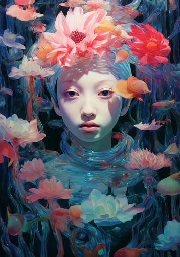 Luminous girl with blue head and flowers Luminous girl with blue head and flowers