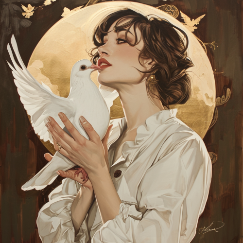 Happy girl holding a dove