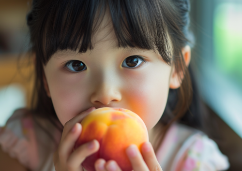 Girl eating a peach Japanese tween model Girl eating a peach Japanese tween model