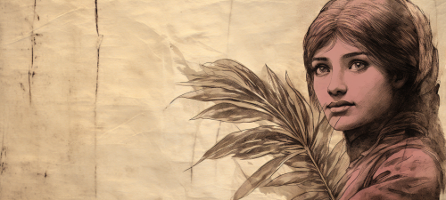 Girl holding palm fronds gracefully