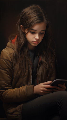 Young girl engrossed in her phone