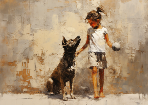 10-year-old girl playing with dog