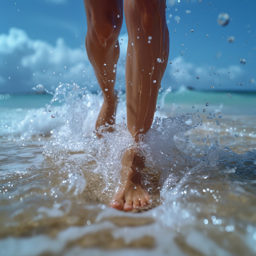 Girl with Muscular Legs Running on Sandy Beach