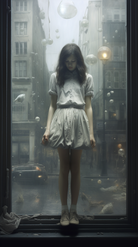 Girl seeing herself in future window