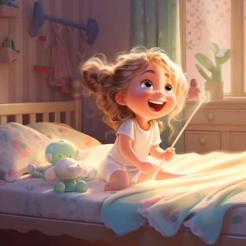 Animated toothbrush for little girl's crib routine