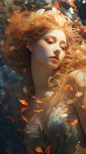 Girl with Burning Particles of Ice and Floating Hair