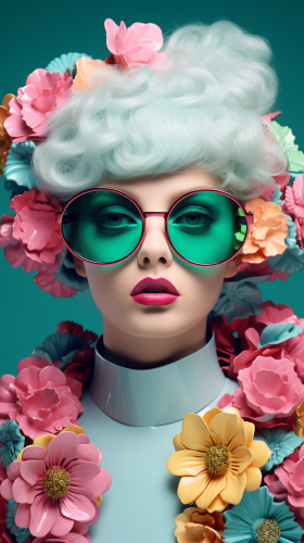 girl wearing colorful goggles in floral outfit