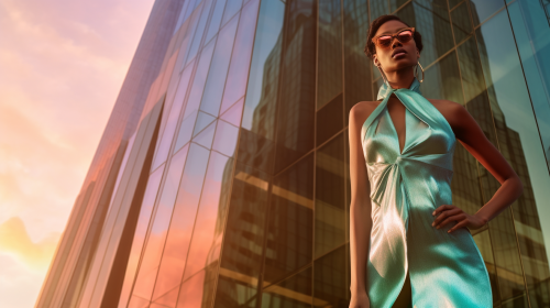 Glass and Steel Skyscraper Fashion Model Glass and Steel Skyscraper Fashion Model