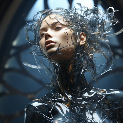 Elegant glass woman sculpture in natural surroundings Elegant glass woman sculpture in natural surroundings