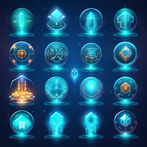 Shiny and Reflective Cryptocurrency Icons with Spaces