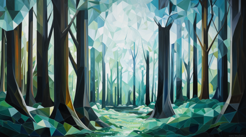 Glimmering crystal cubist forest scene. Glimmering crystal cubist forest scene.