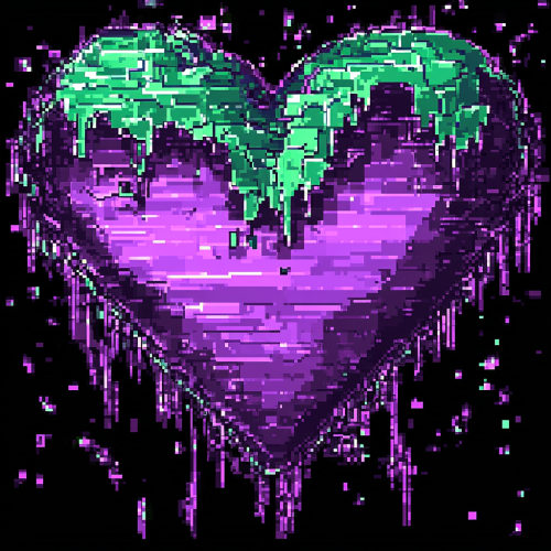Glitchy pixelated heart emote design