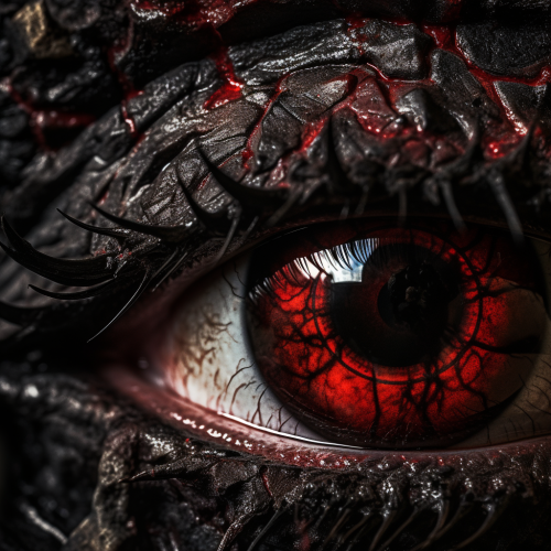 Closeup of a Globin Slayer with Red Eyes