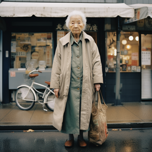 Elderwoman in Gloomy Japan Street Snap
