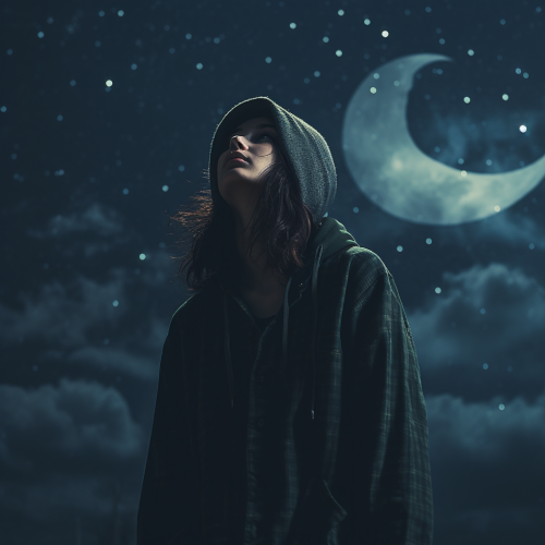 Person contemplating under the moonlight Person contemplating under the moonlight