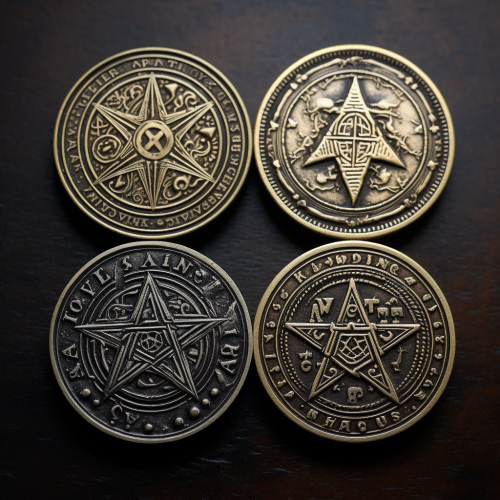 Three coins with pentagrams