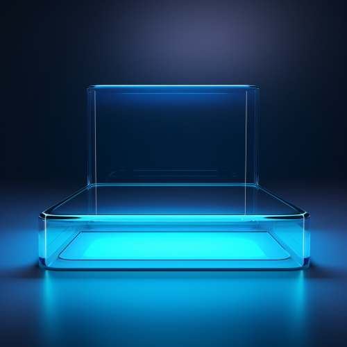 3D glowing glass rectangle on platform