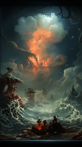 Mighty Cybernetic Kraken Emerging from Turbulent Seas