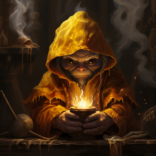 Gnome wizard holding flames in hands