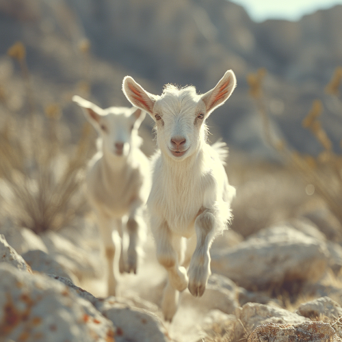 Goat running in desert