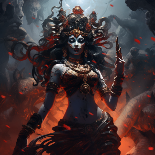 Mighty goddess Kali holding weapons