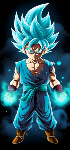 Son Goku in Super Saiyan Blue form with glowing eyes