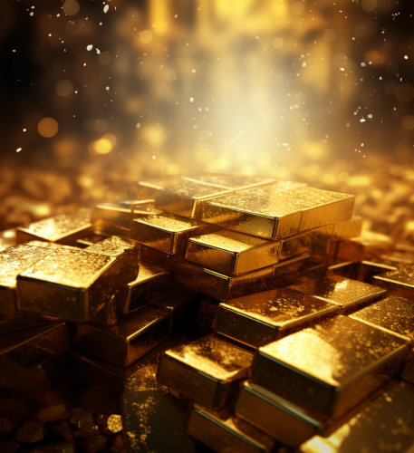 Glittering gold bars with dust