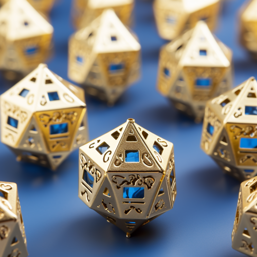 Happy Hanukkah with gold and blue dreidels