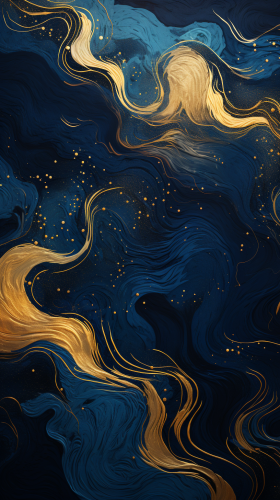 Abstract gold and dark blue paint on woodblock prints Abstract gold and dark blue paint on woodblock prints