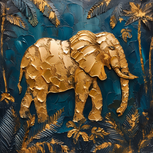 Golden elephant in jungle painting