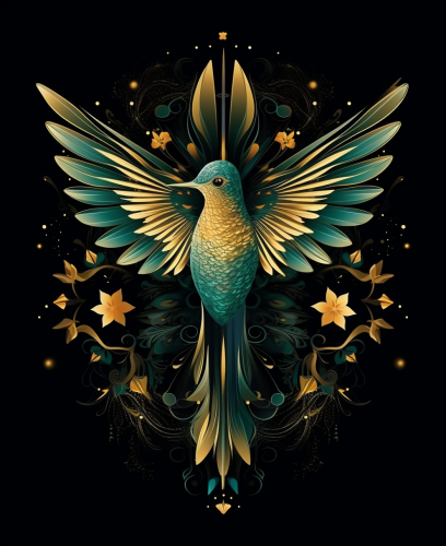 Majestic Gold Flower Kolibri in Abstract Art