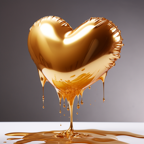 Beautiful gold liquid pouring over heart balloon