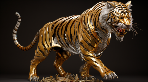 Gold Tiger Statue with Eyes Wide Open
