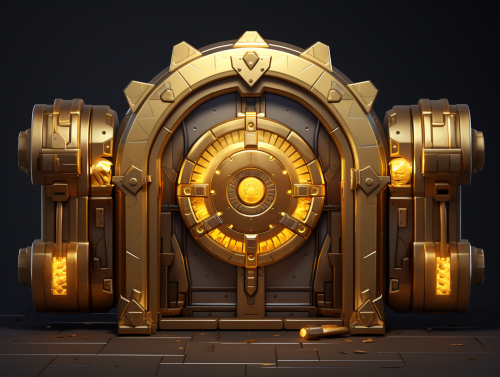 Gold vault gate with sparkling treasure
