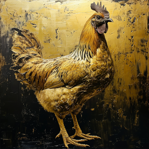 Abstract golden chicken sculpture