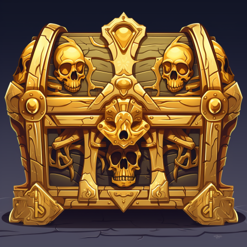Golden antique vault with skull in RPG game