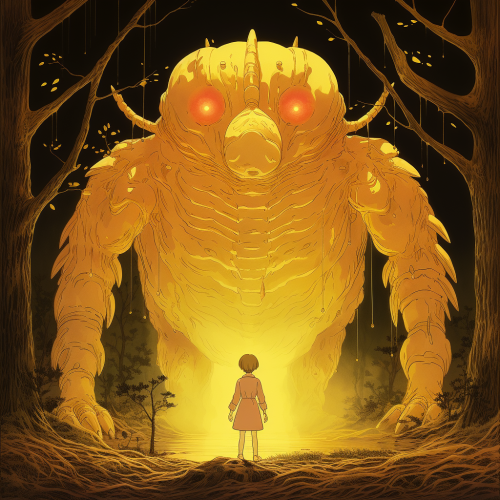 Golden creature illustration in Ghibli style