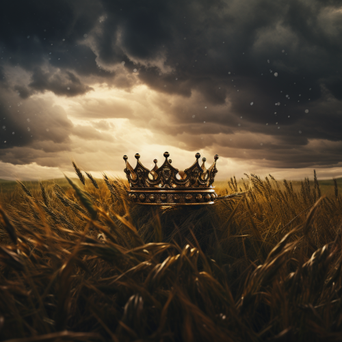 Golden crown in field during thunderstorm Golden crown in field during thunderstorm