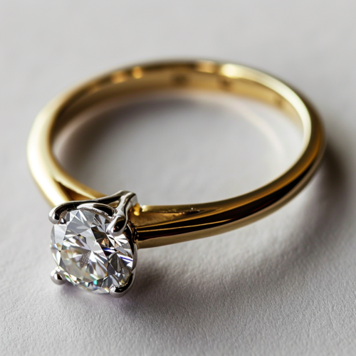 Elegant golden engagement ring with sparkling diamond