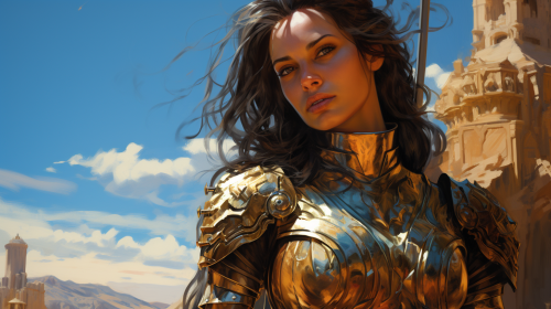 Beautiful Female Paladin in Golden Armor