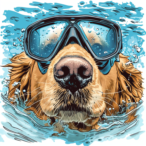 Scuba diving golden retriever vector art