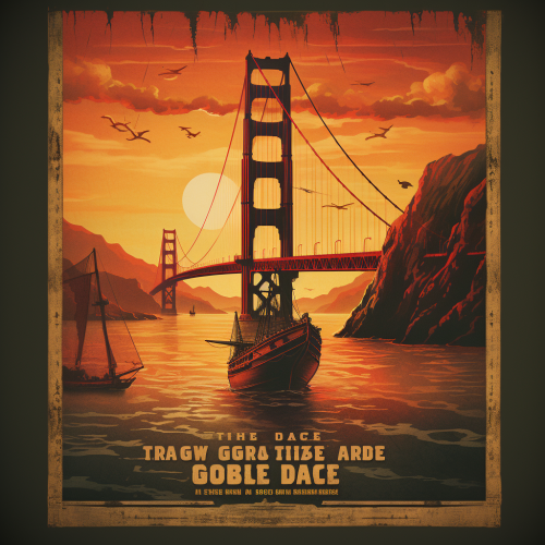 Haunting pirate ship arriving at Golden Gate Bridge