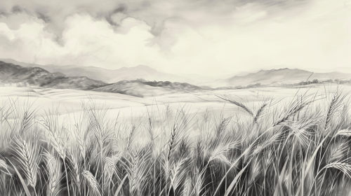 Chinese ink painting of golden wheat fields Chinese ink painting of golden wheat fields