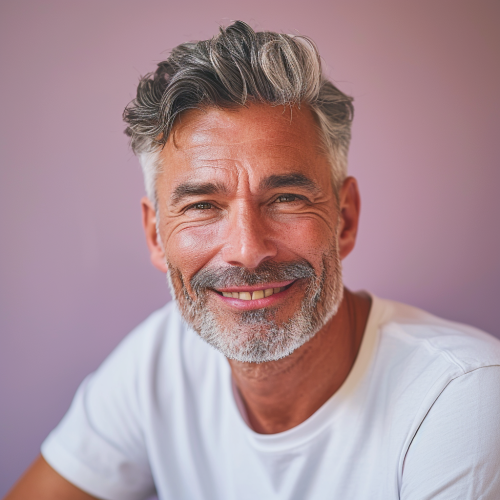 Attractive middle-aged man on pastel background